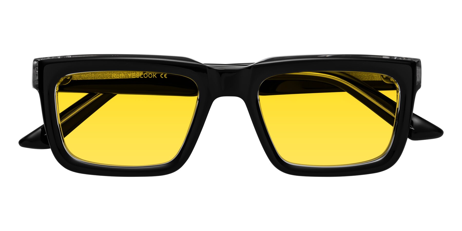 Folded Front of Roth in Black-Clear with Yellow Tinted Lenses