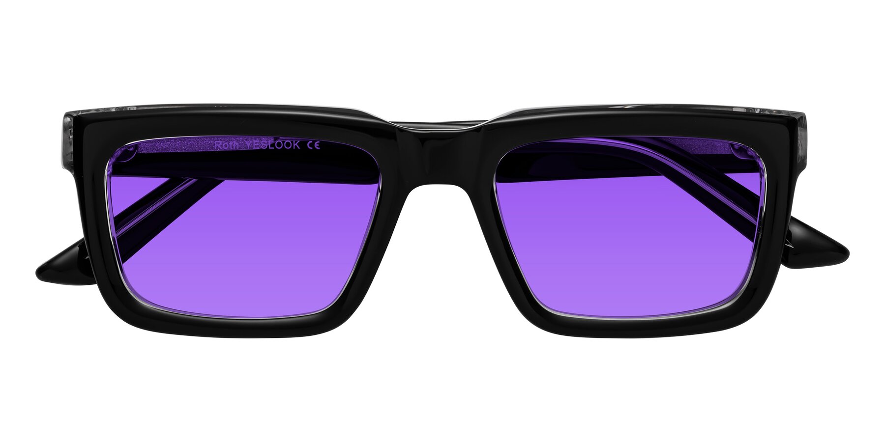 Folded Front of Roth in Black-Clear with Purple Tinted Lenses