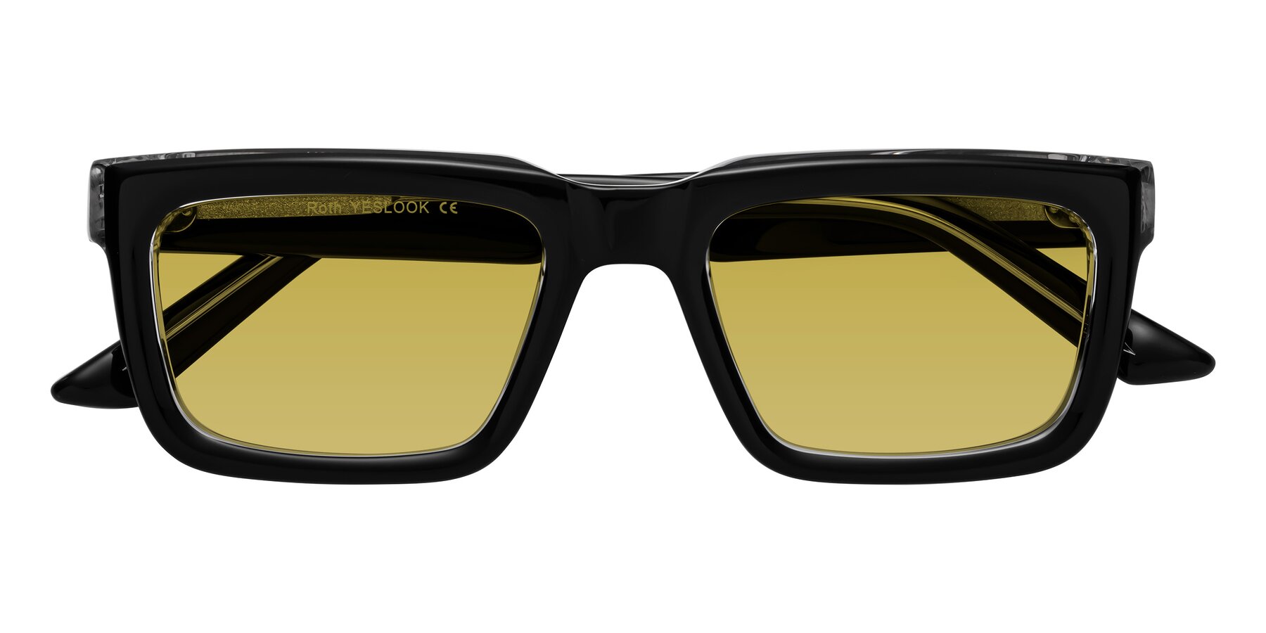 Folded Front of Roth in Black-Clear with Champagne Tinted Lenses