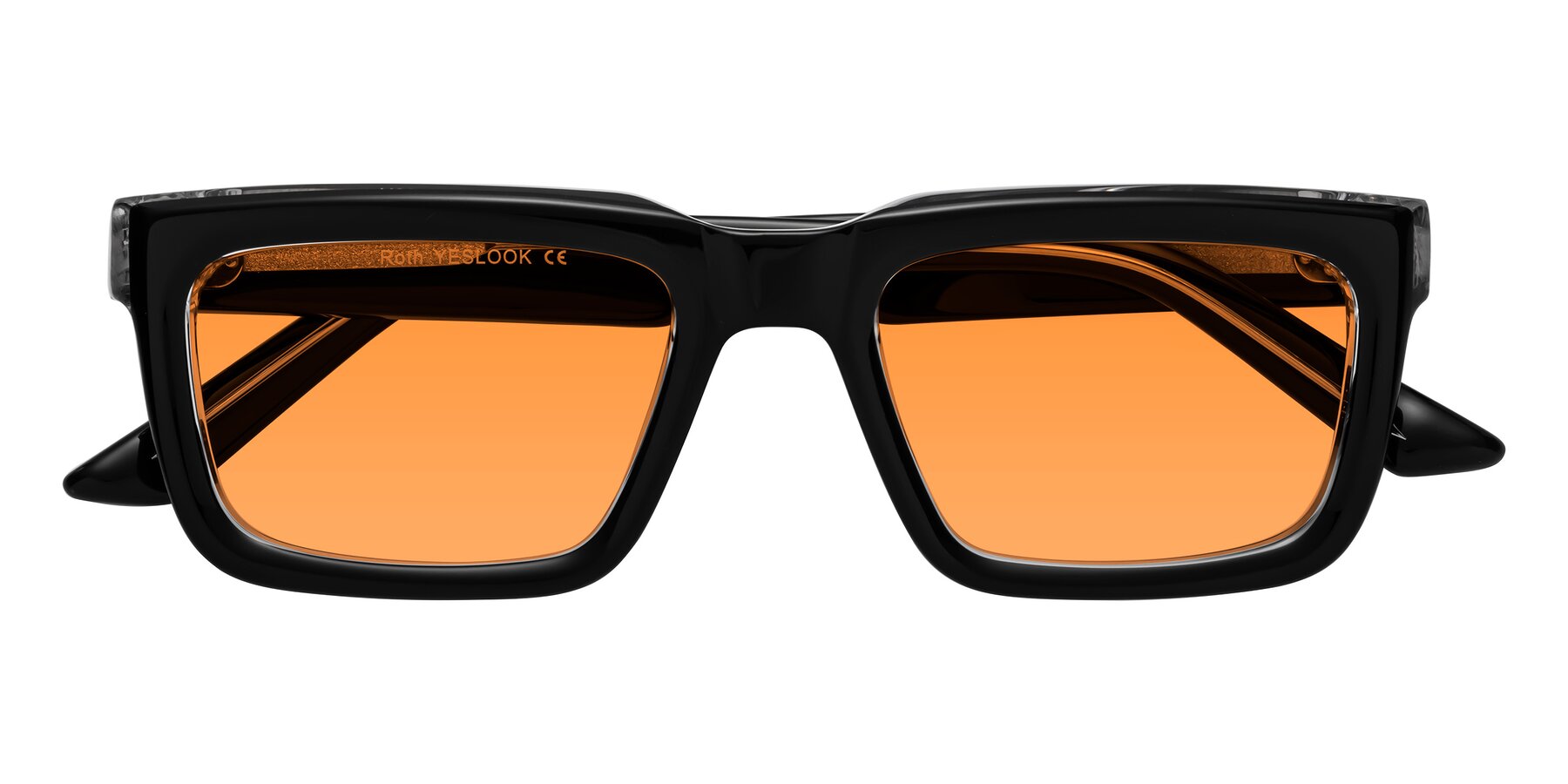 Folded Front of Roth in Black-Clear with Orange Tinted Lenses