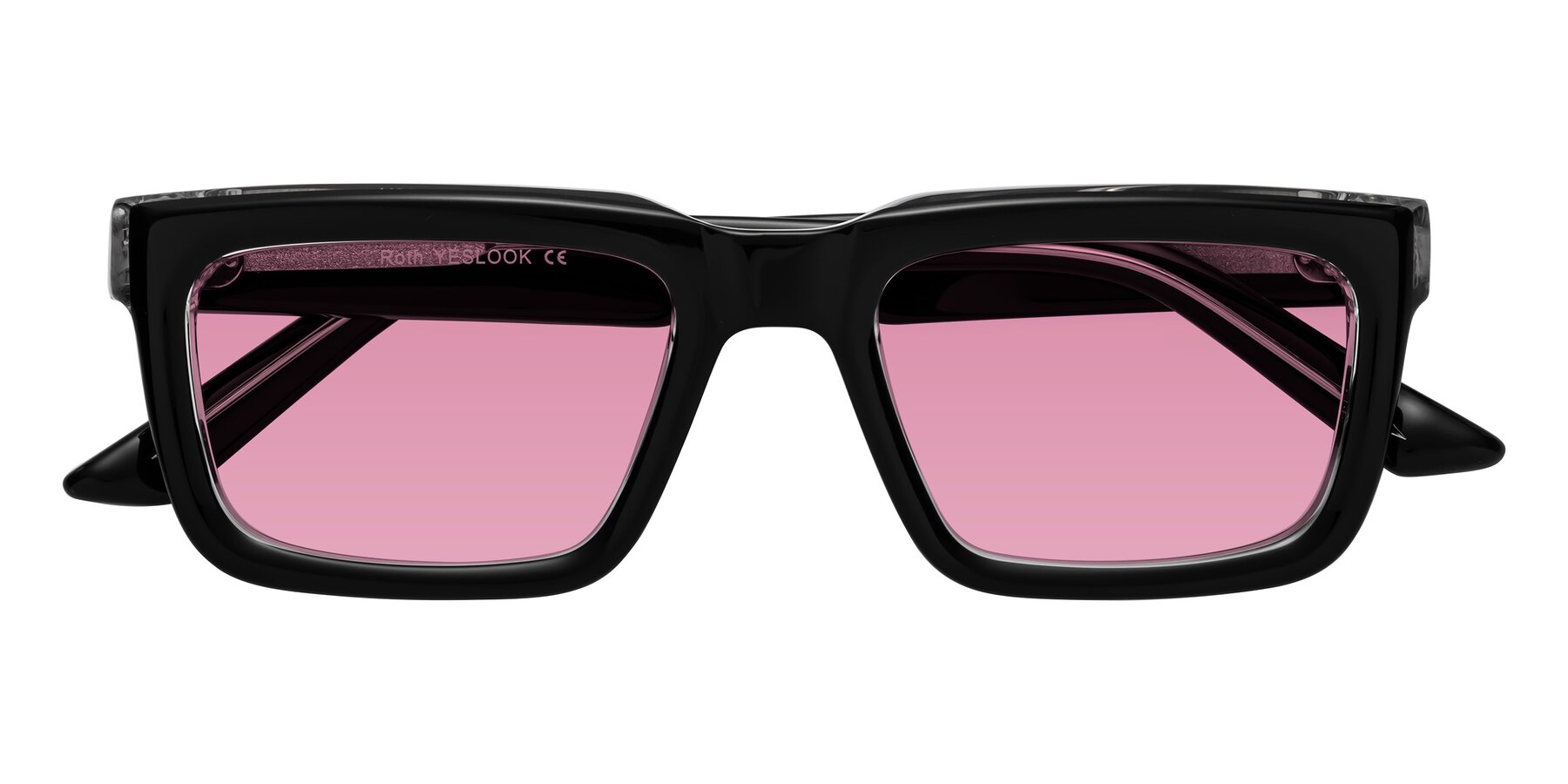 Folded Front of Roth in Black-Clear with Medium Wine Tinted Lenses