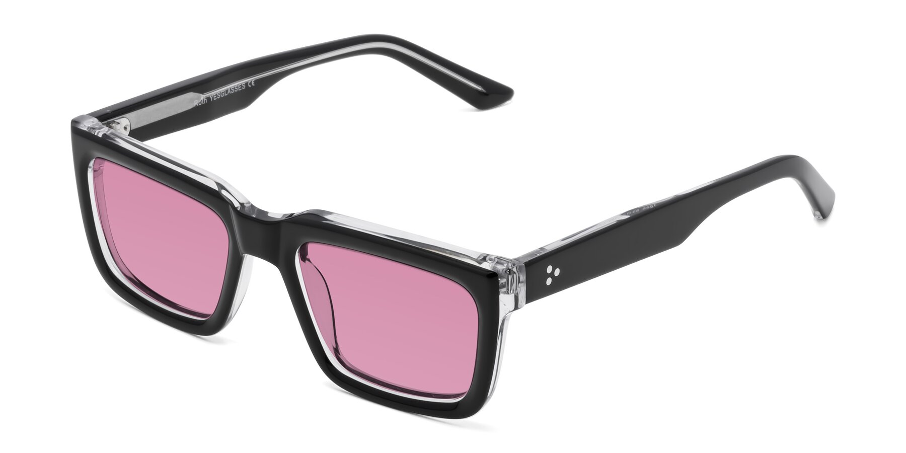 Angle of Roth in Black-Clear with Medium Wine Tinted Lenses