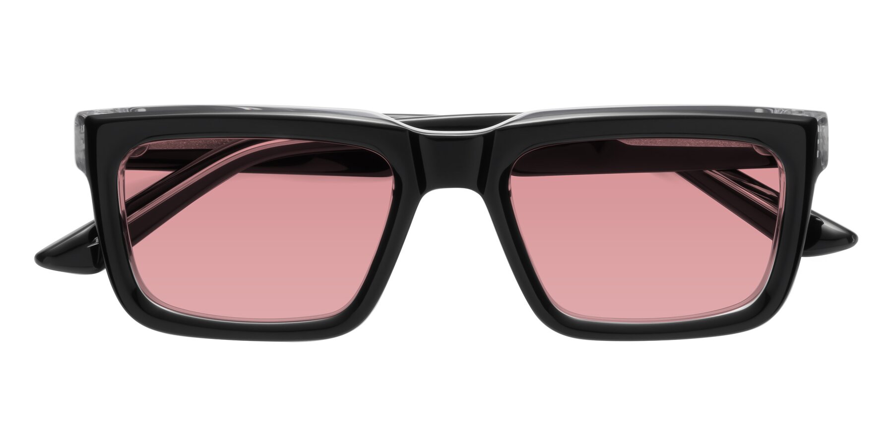 Folded Front of Roth in Black-Clear with Medium Garnet Tinted Lenses