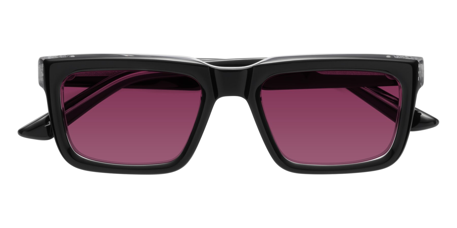 Folded Front of Roth in Black-Clear with Wine Tinted Lenses