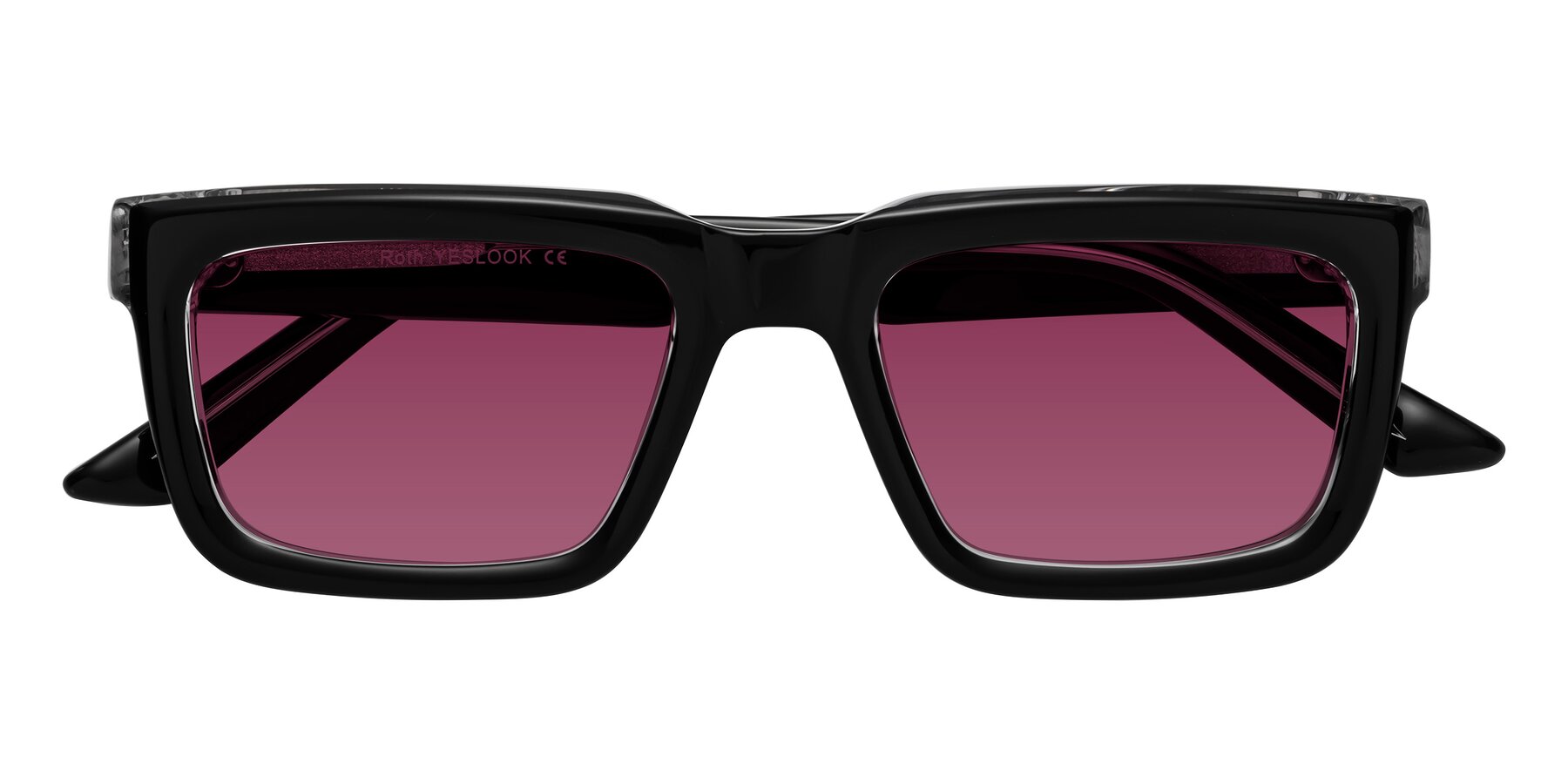 Folded Front of Roth in Black-Clear with Wine Tinted Lenses