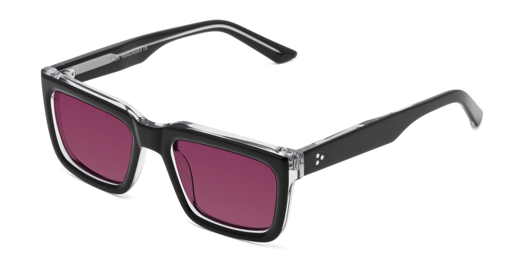 Angle of Roth in Black-Clear with Wine Tinted Lenses