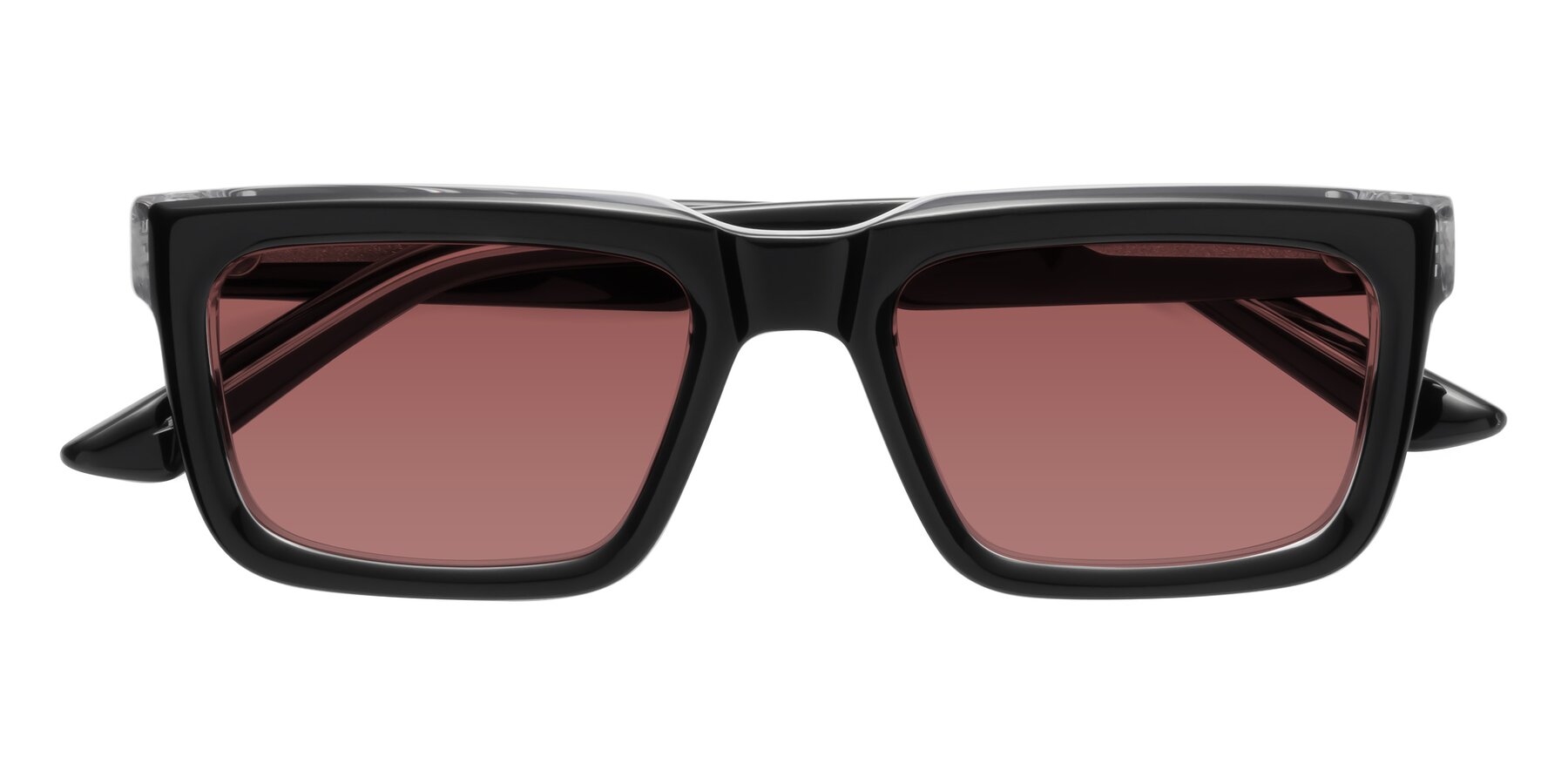 Folded Front of Roth in Black-Clear with Garnet Tinted Lenses