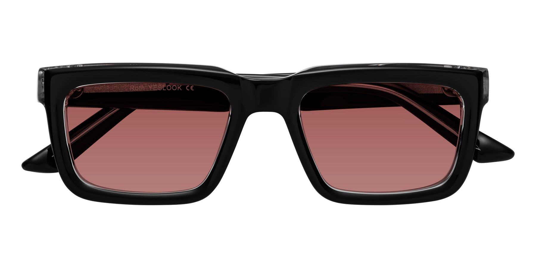 Folded Front of Roth in Black-Clear with Garnet Tinted Lenses