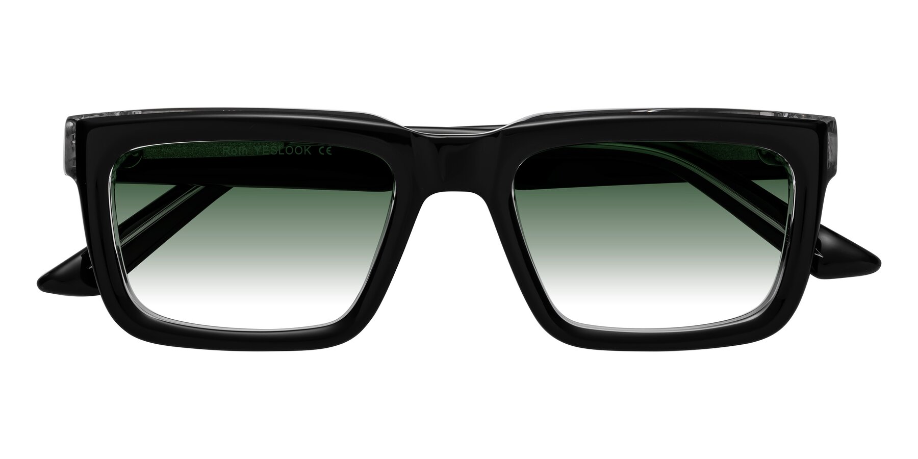 Folded Front of Roth in Black-Clear with Green Gradient Lenses