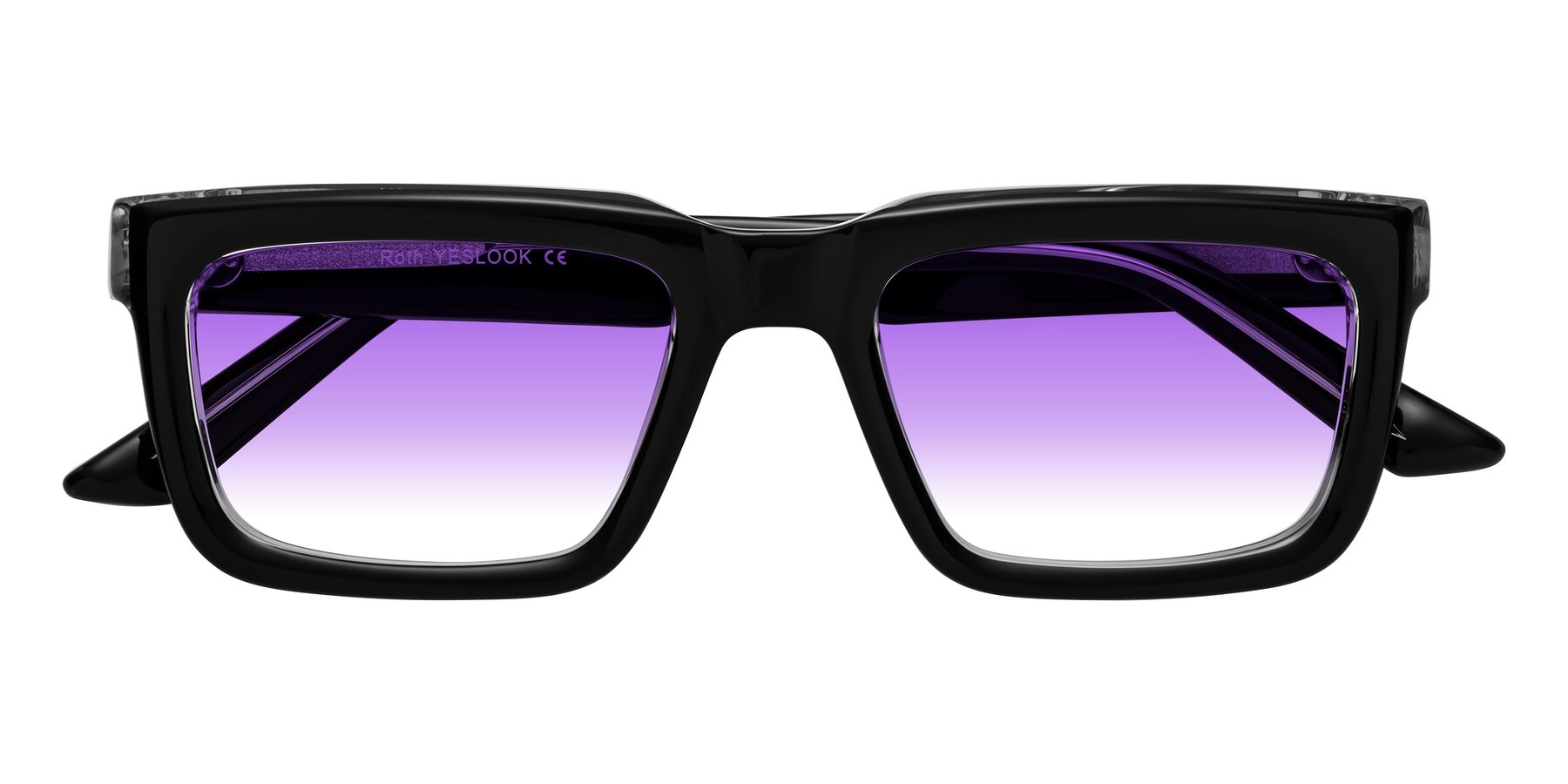 Folded Front of Roth in Black-Clear with Purple Gradient Lenses