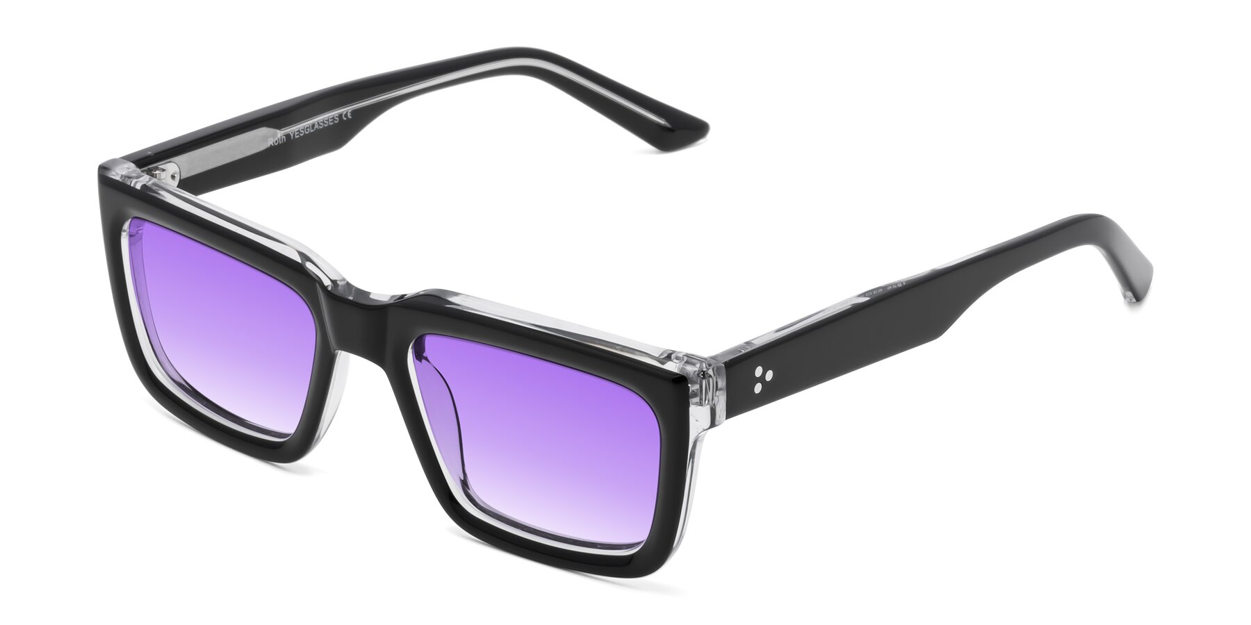 Angle of Roth in Black-Clear with Purple Gradient Lenses