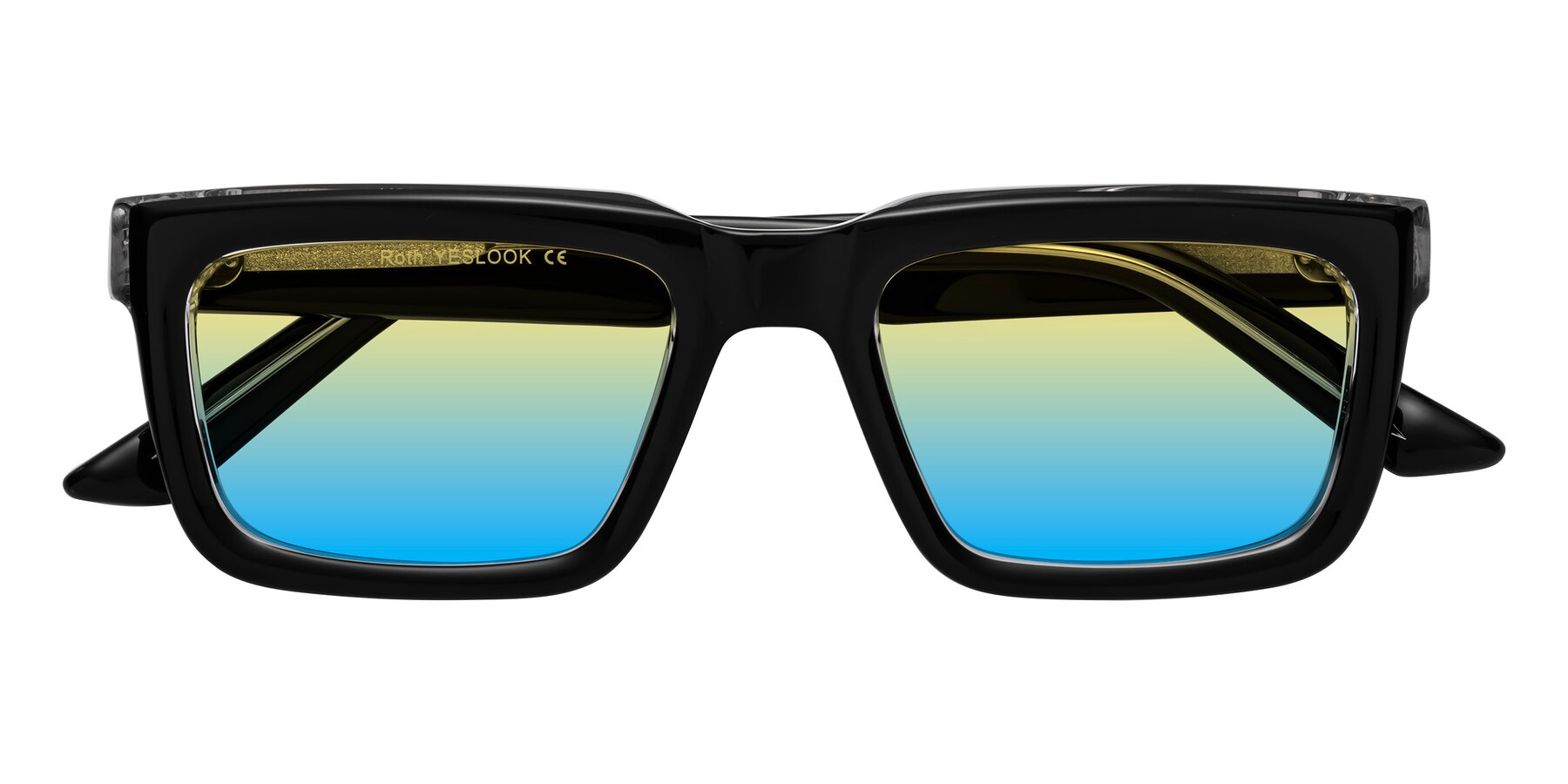 Folded Front of Roth in Black-Clear with Yellow / Blue Gradient Lenses