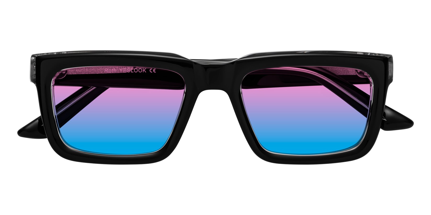 Folded Front of Roth in Black-Clear with Pink / Blue Gradient Lenses