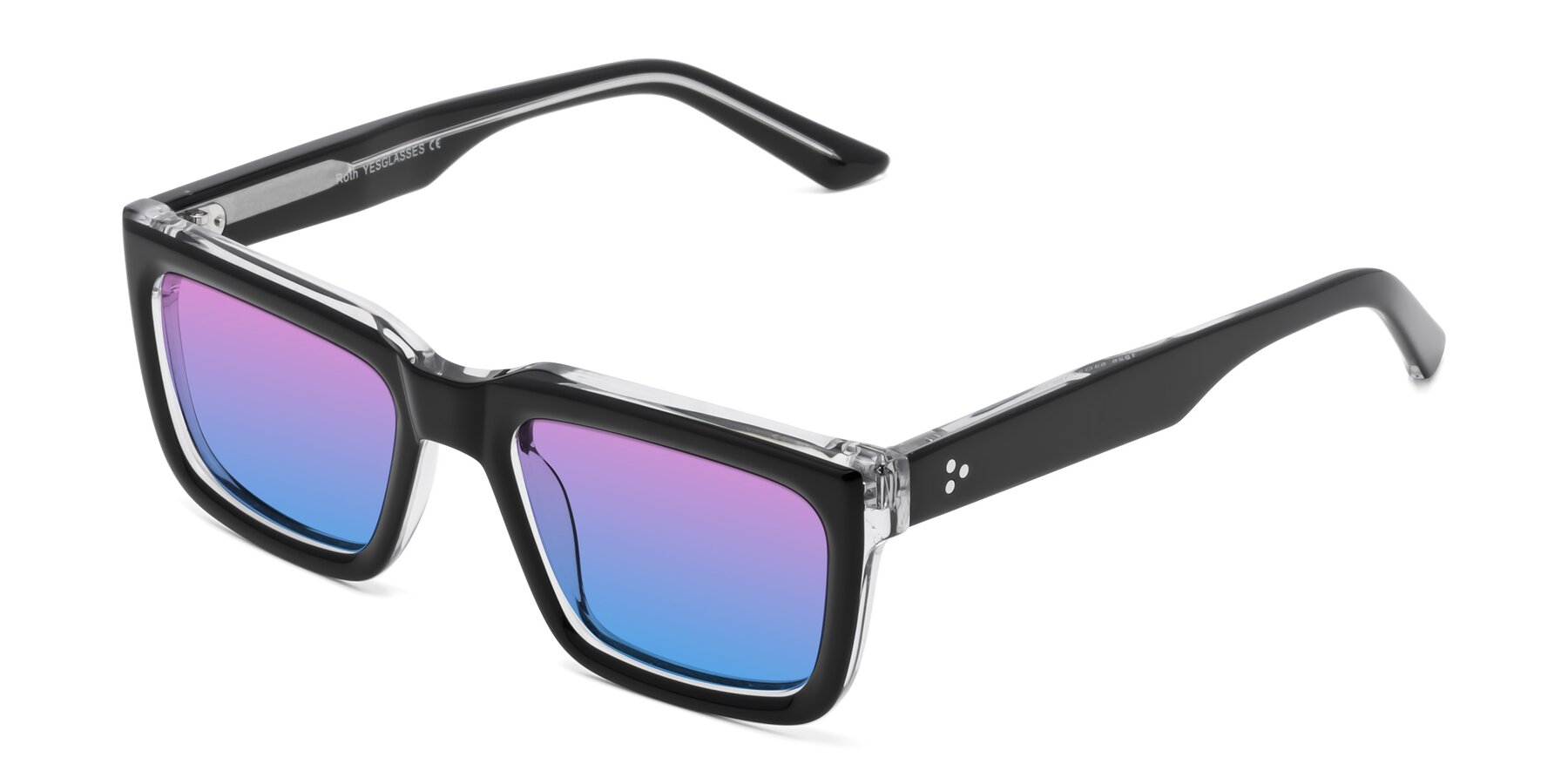 Angle of Roth in Black-Clear with Pink / Blue Gradient Lenses