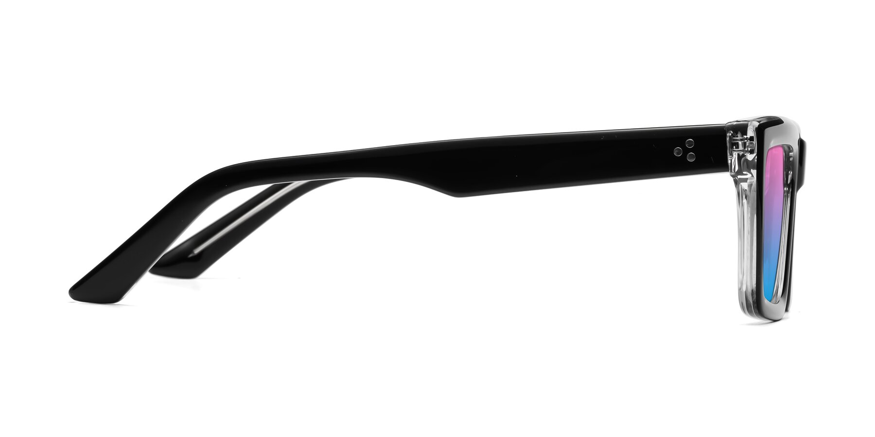 Side of Roth in Black-Clear with Pink / Blue Gradient Lenses