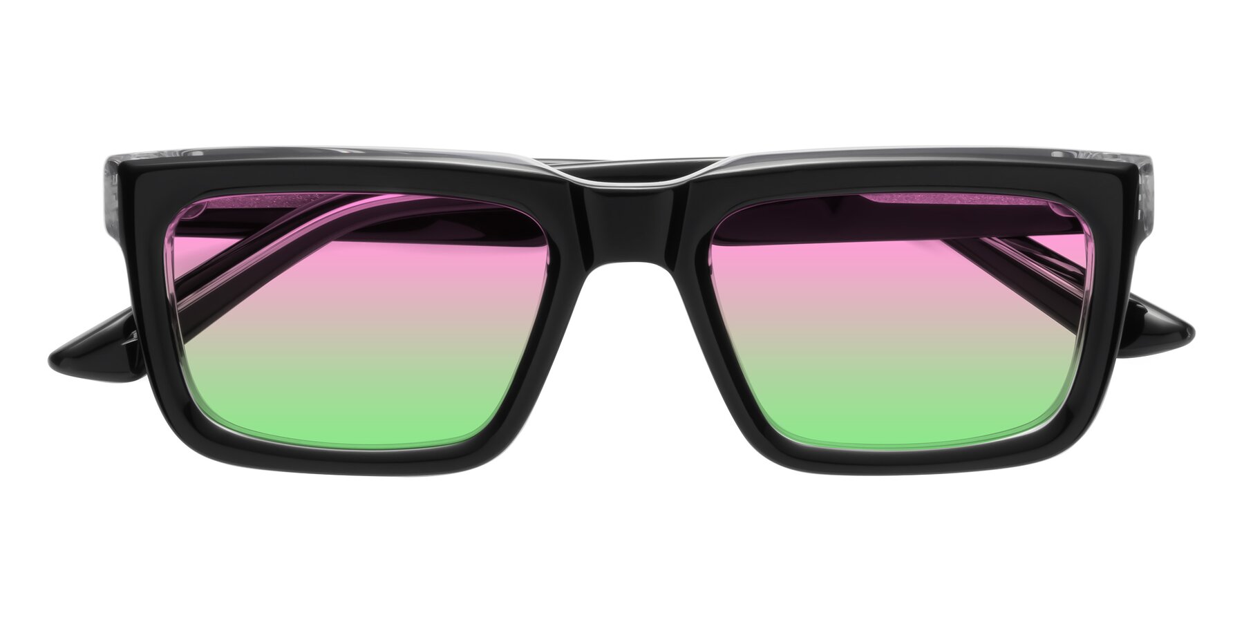 Folded Front of Roth in Black-Clear with Pink / Green Gradient Lenses