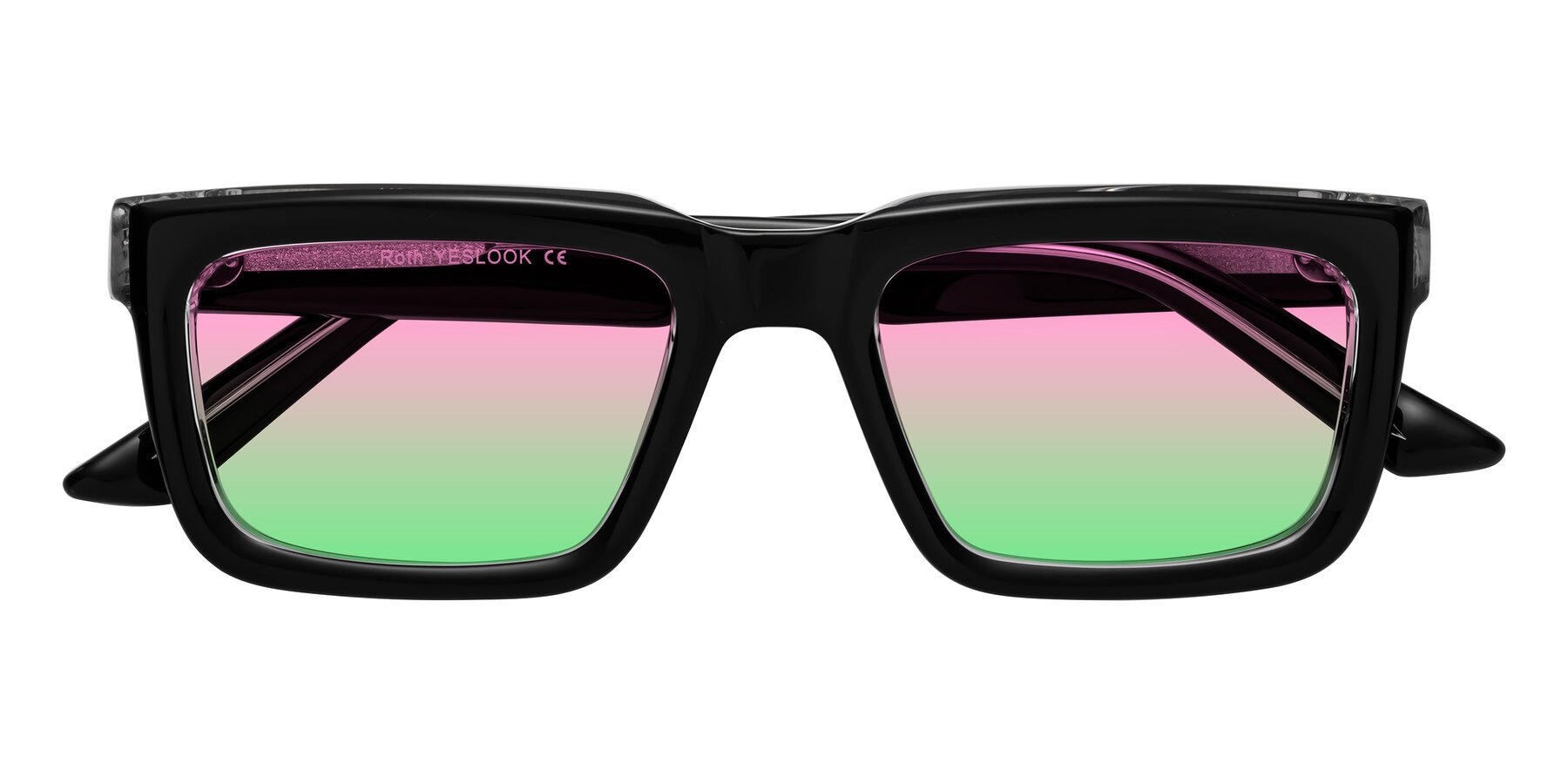 Folded Front of Roth in Black-Clear with Pink / Green Gradient Lenses