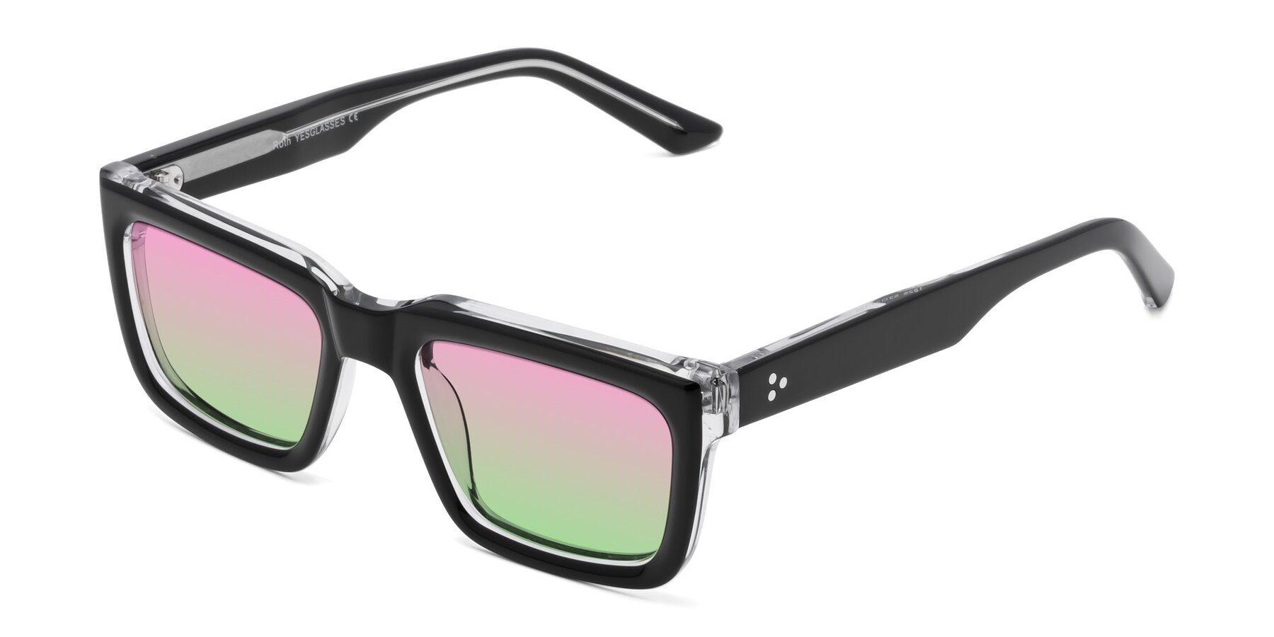 Angle of Roth in Black-Clear with Pink / Green Gradient Lenses