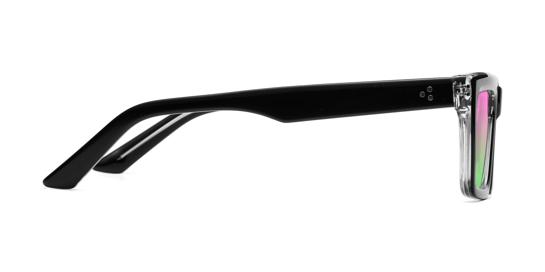 Side of Roth in Black-Clear with Pink / Green Gradient Lenses