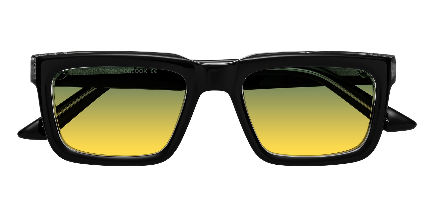 Folded Front of Roth in Black-Clear with Green / Yellow Gradient Lenses