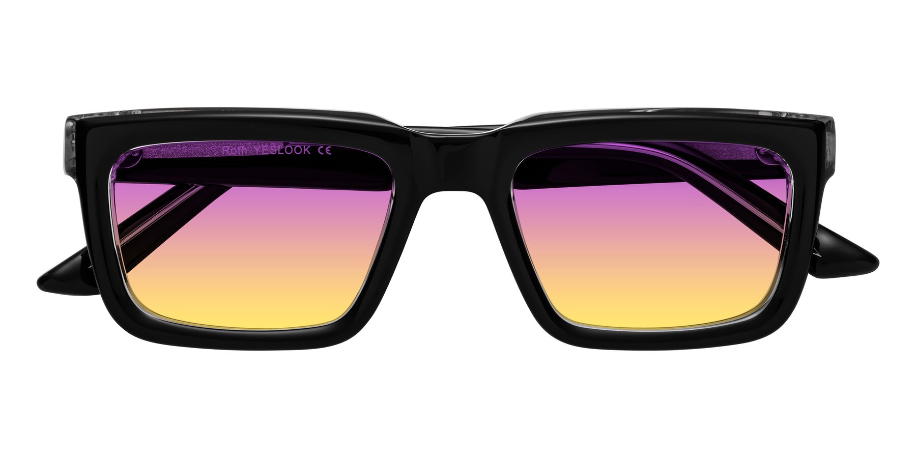 Folded Front of Roth in Black-Clear with Purple / Yellow Gradient Lenses