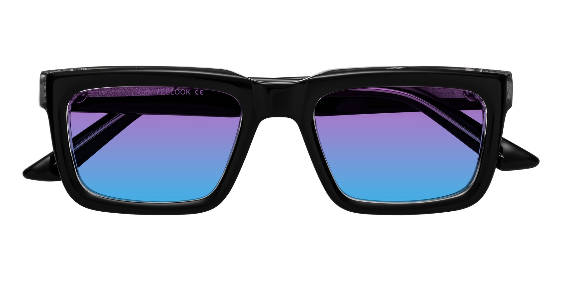 Folded Front of Roth in Black-Clear with Purple / Blue Gradient Lenses