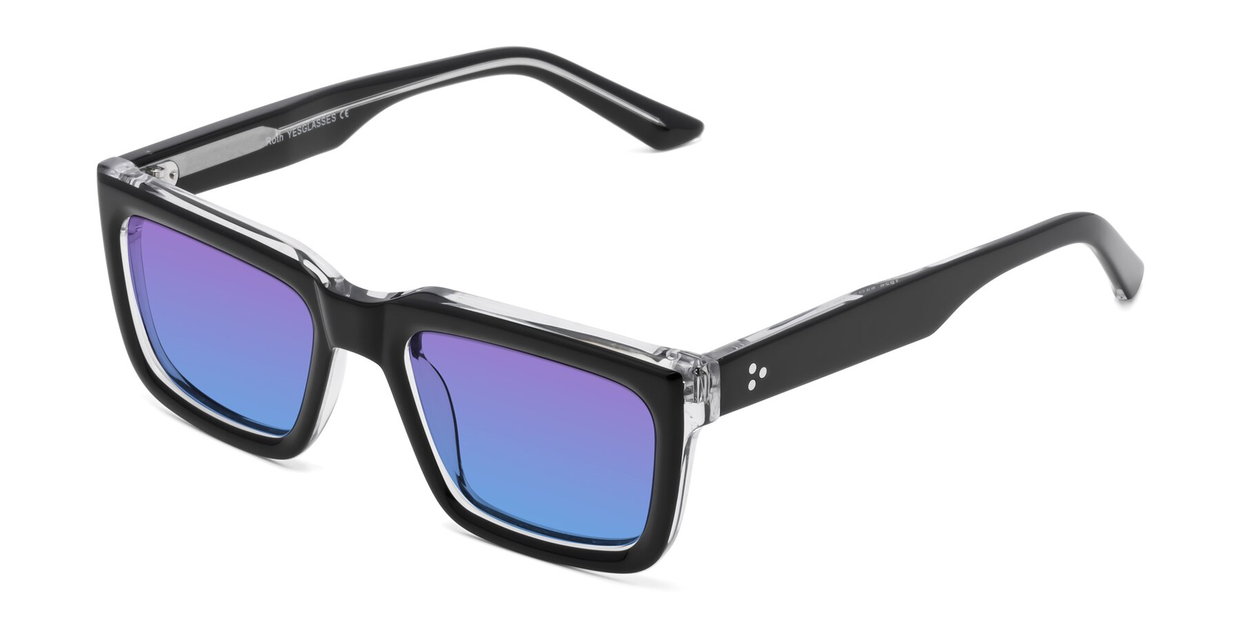 Angle of Roth in Black-Clear with Purple / Blue Gradient Lenses