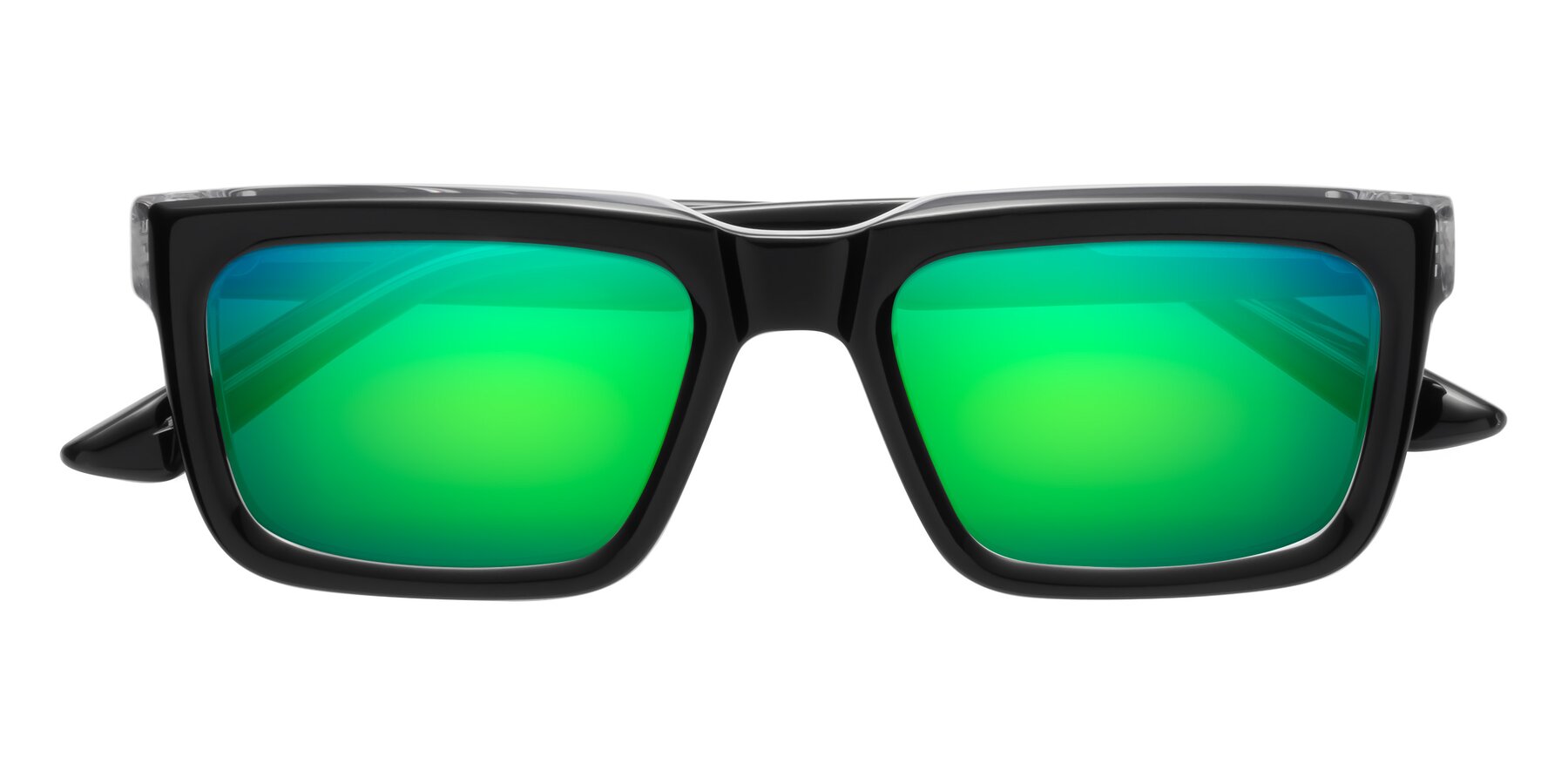 Folded Front of Roth in Black-Clear with Green Mirrored Lenses