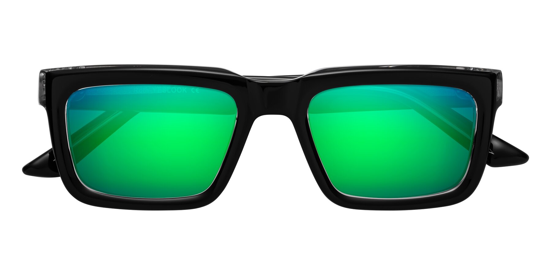 Folded Front of Roth in Black-Clear with Green Mirrored Lenses