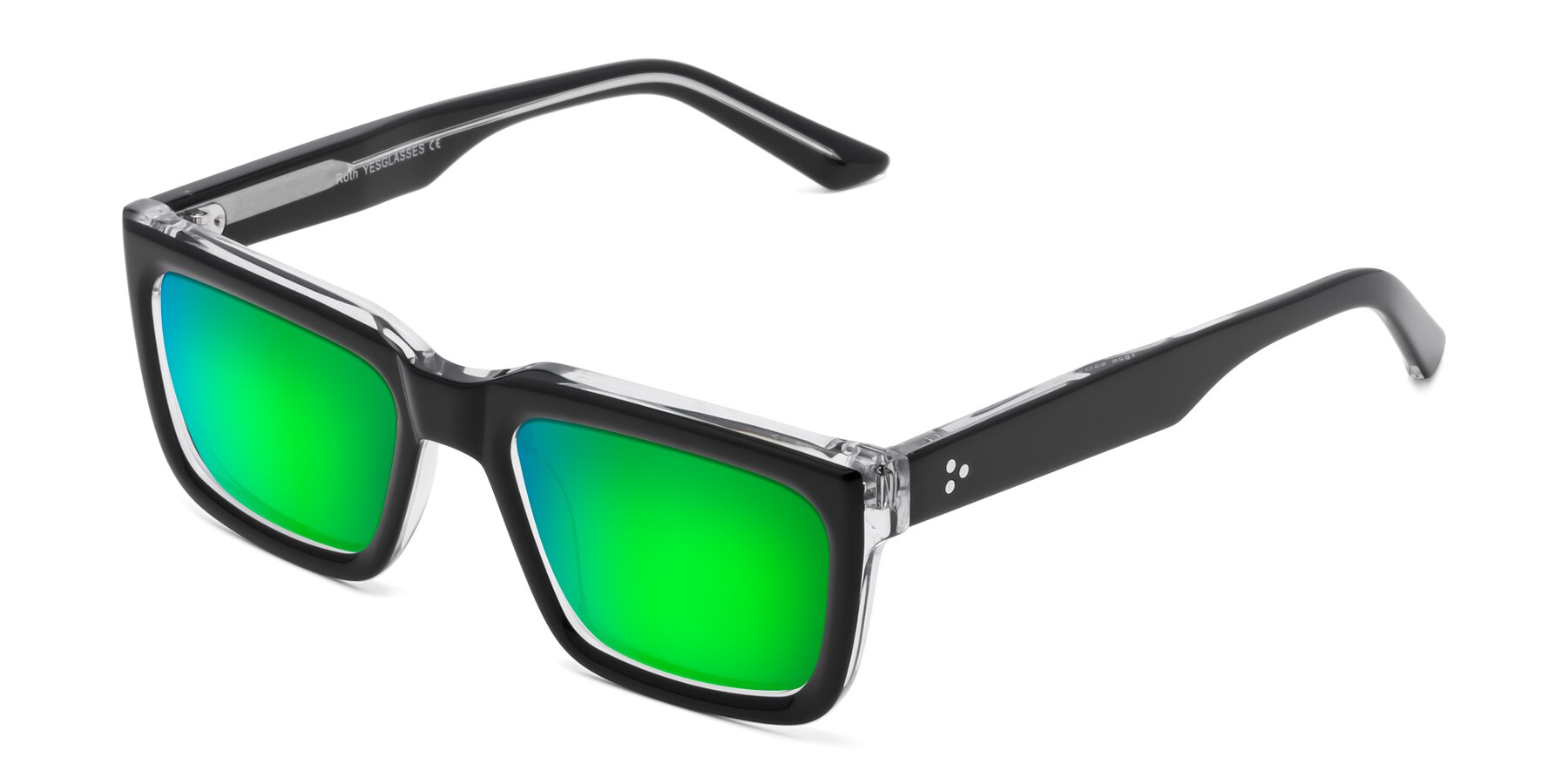 Angle of Roth in Black-Clear with Green Mirrored Lenses