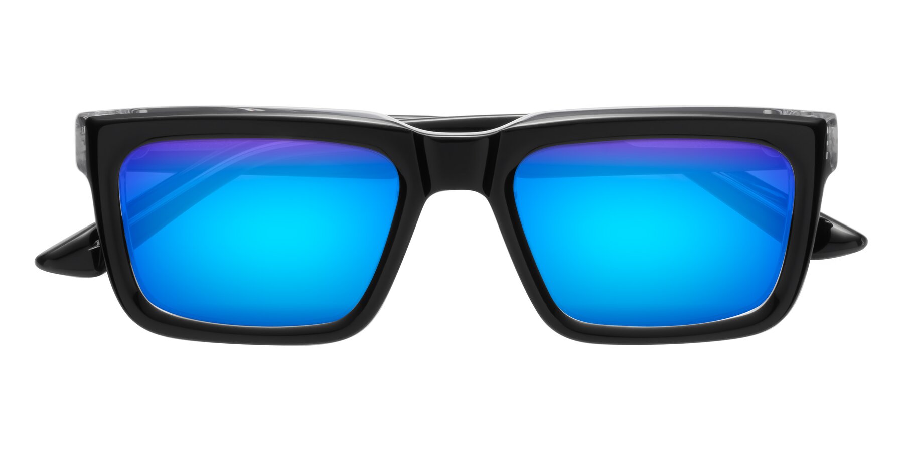 Folded Front of Roth in Black-Clear with Blue Mirrored Lenses