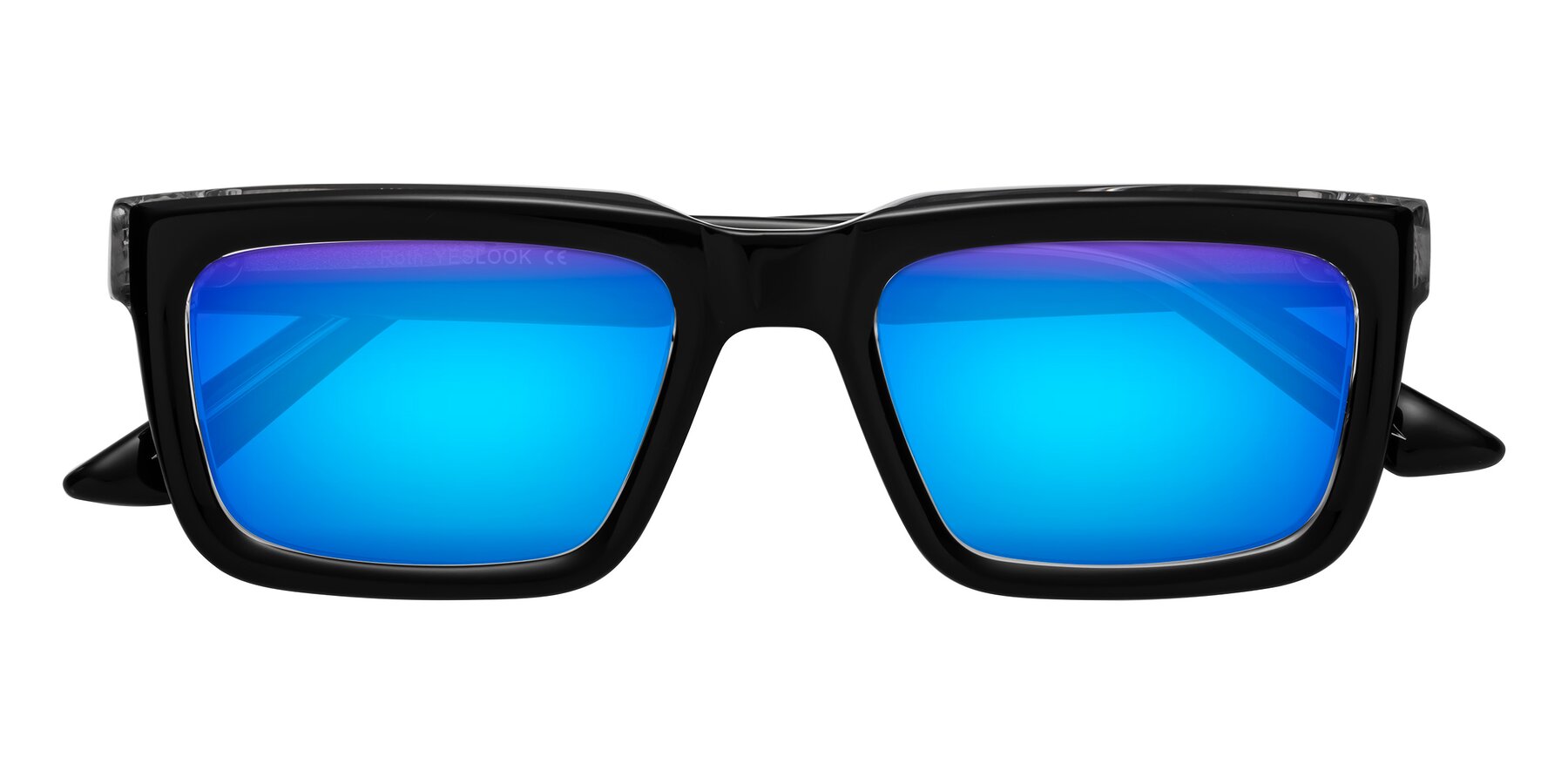 Folded Front of Roth in Black-Clear with Blue Mirrored Lenses