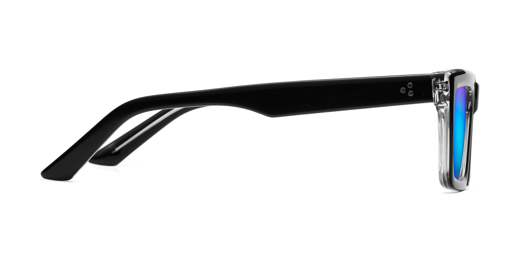 Side of Roth in Black-Clear with Blue Mirrored Lenses