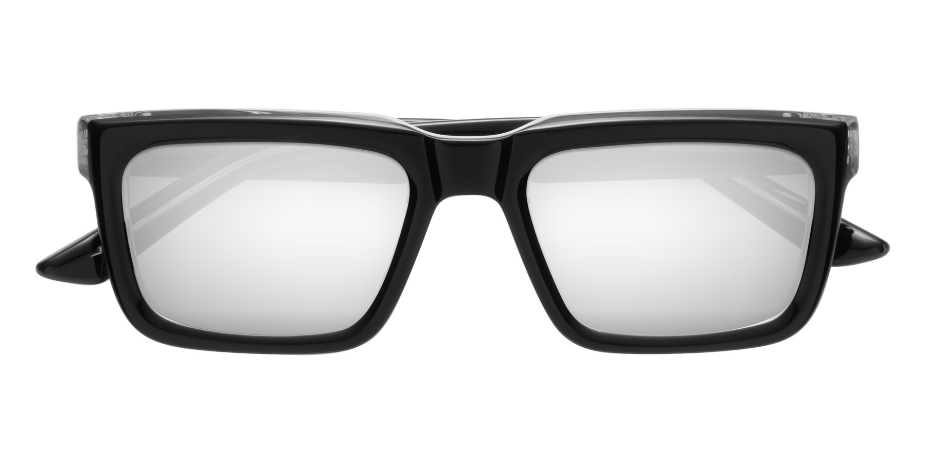 Folded Front of Roth in Black-Clear with Silver Mirrored Lenses