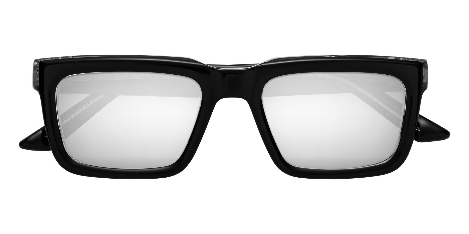 Folded Front of Roth in Black-Clear with Silver Mirrored Lenses