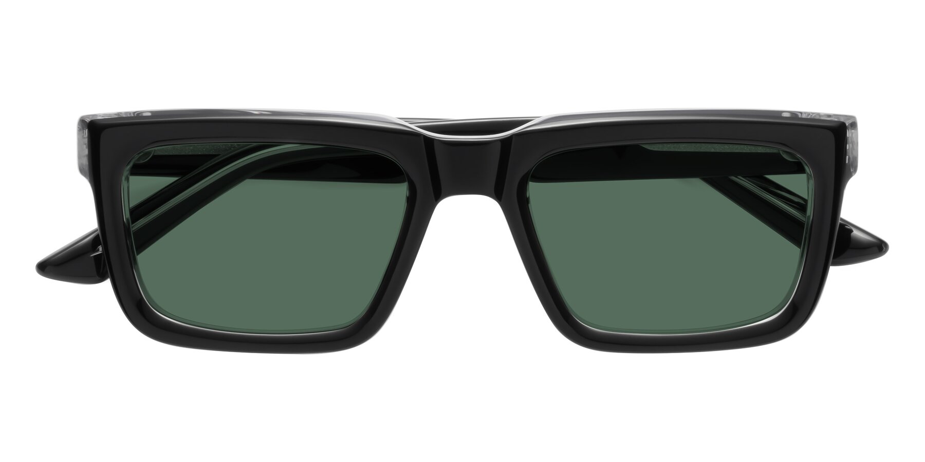 Folded Front of Roth in Black-Clear with Green Polarized Lenses