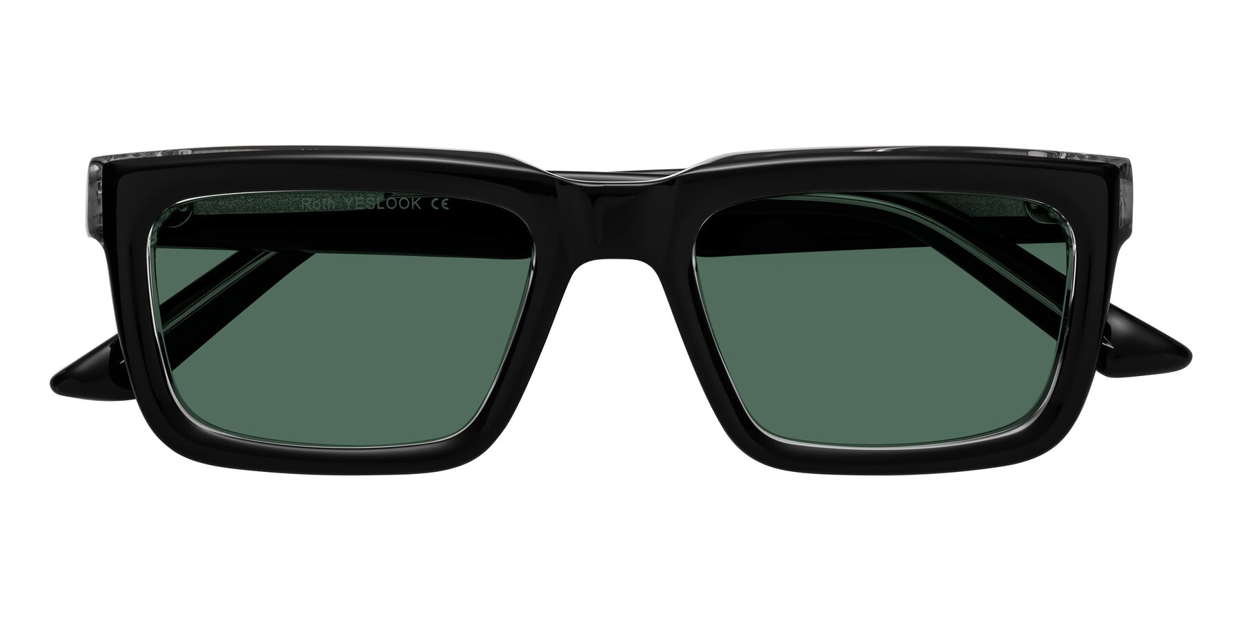 Folded Front of Roth in Black-Clear with Green Polarized Lenses