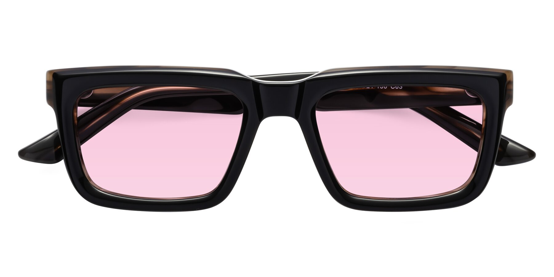 Folded Front of Roth in Black-Gray Moonstone with Light Pink Tinted Lenses