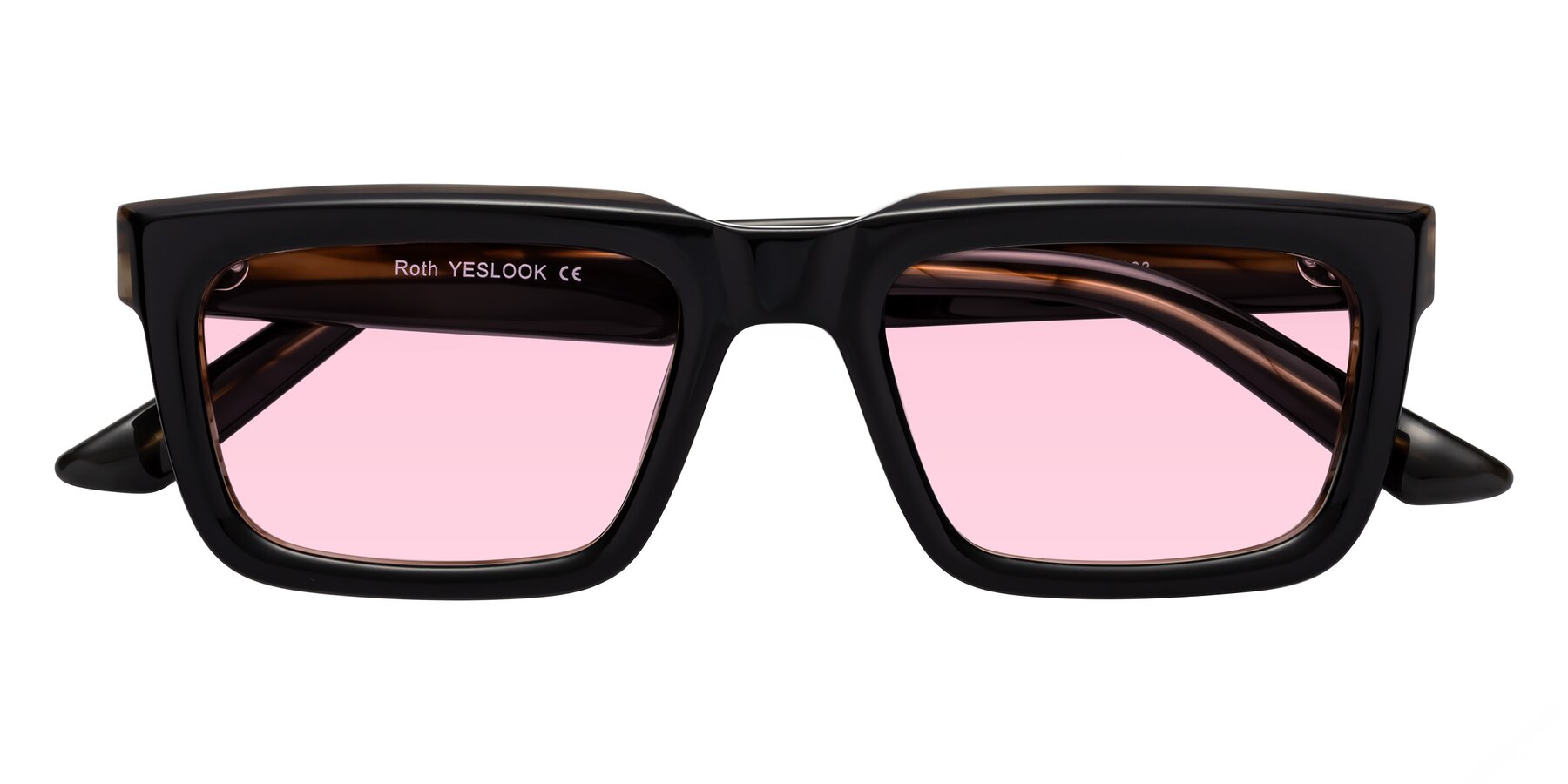 Folded Front of Roth in Black-Gray Moonstone with Light Pink Tinted Lenses