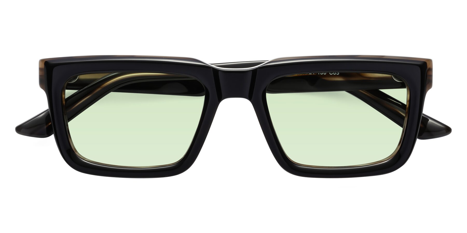 Folded Front of Roth in Black-Gray Moonstone with Light Green Tinted Lenses