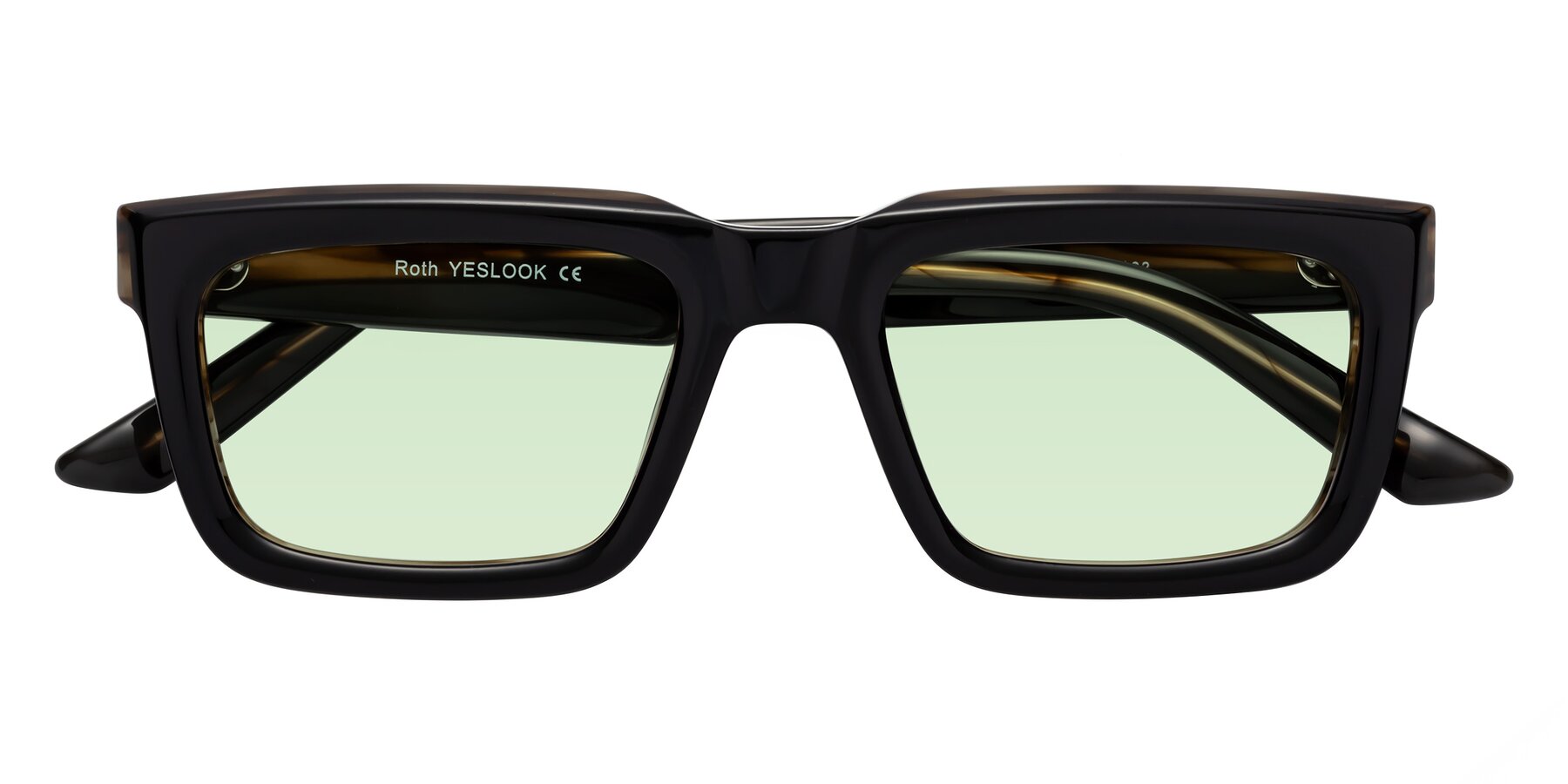 Folded Front of Roth in Black-Gray Moonstone with Light Green Tinted Lenses