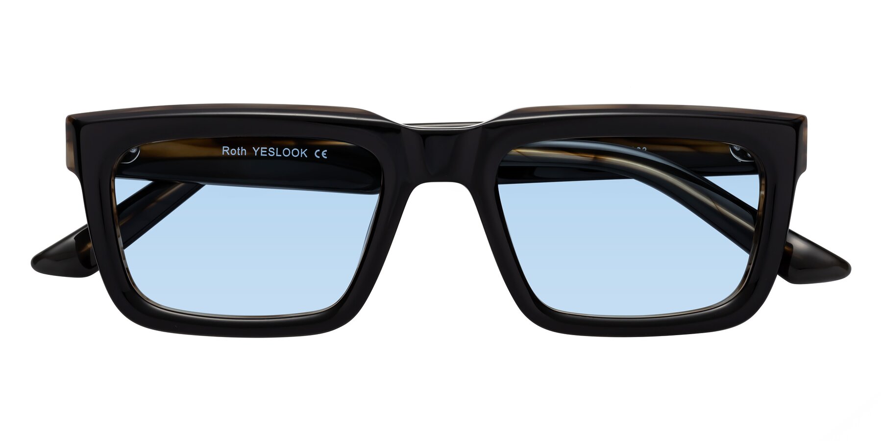 Folded Front of Roth in Black-Gray Moonstone with Light Blue Tinted Lenses