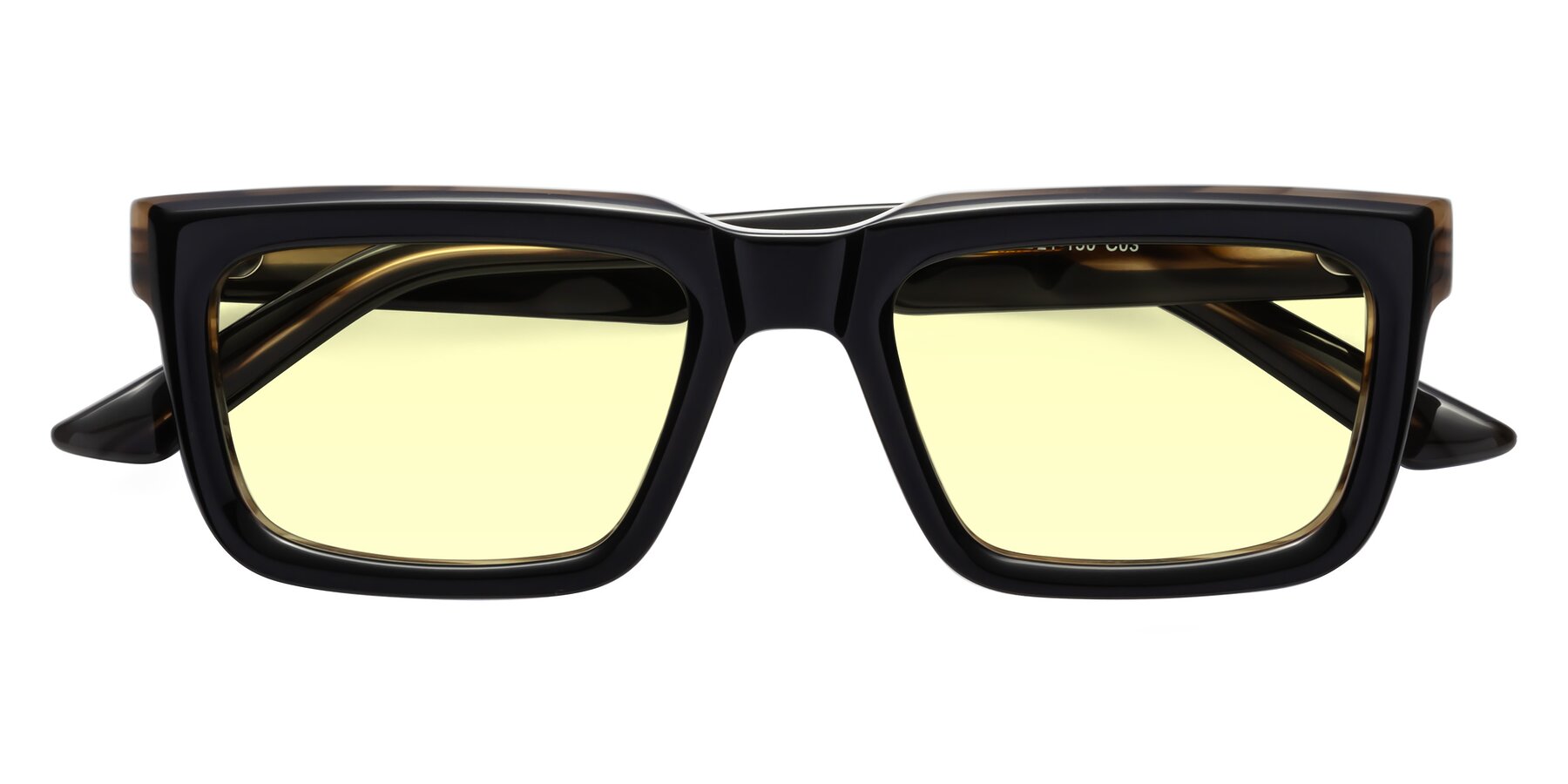 Folded Front of Roth in Black-Gray Moonstone with Light Yellow Tinted Lenses