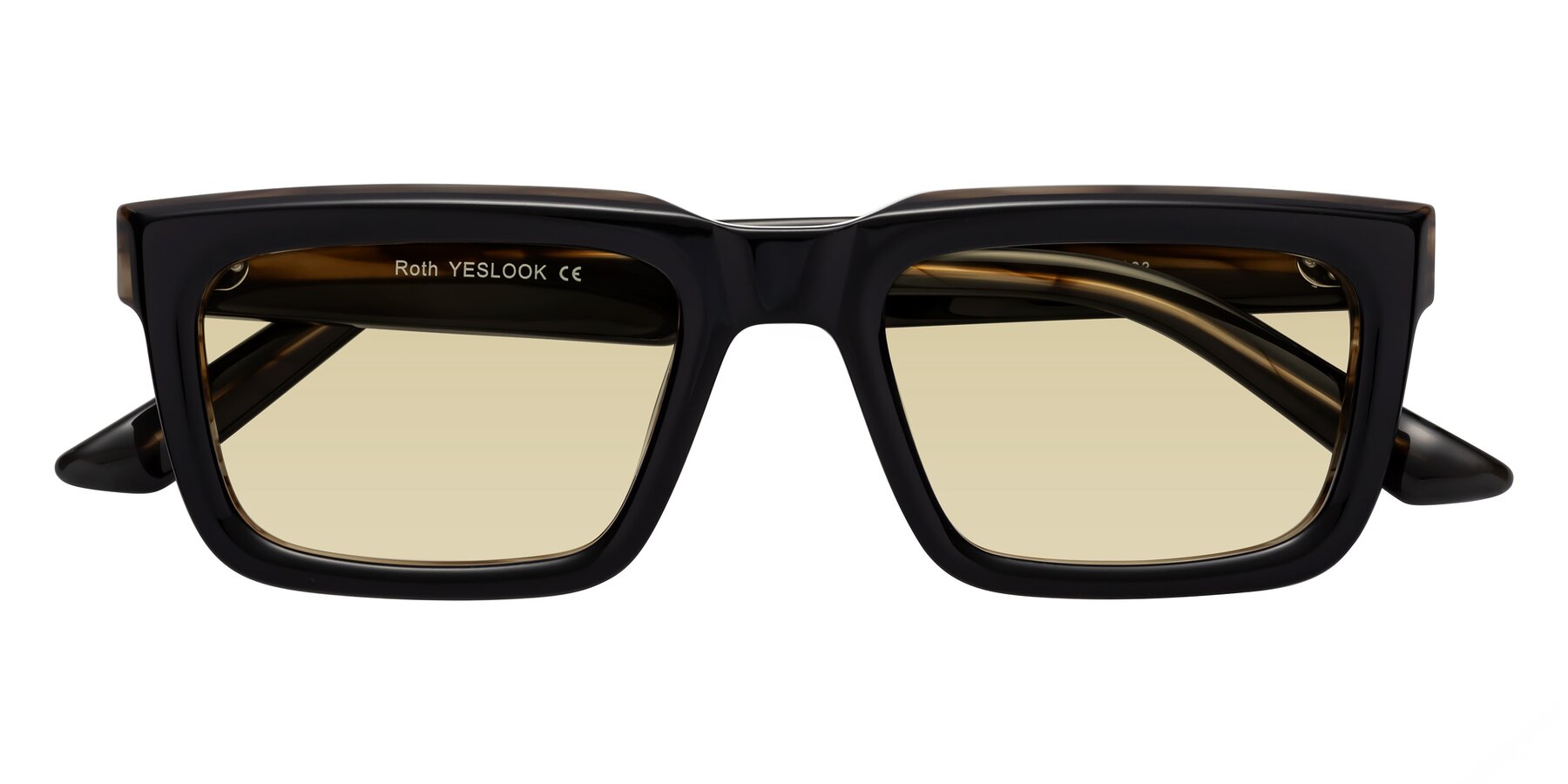 Folded Front of Roth in Black-Gray Moonstone with Light Champagne Tinted Lenses