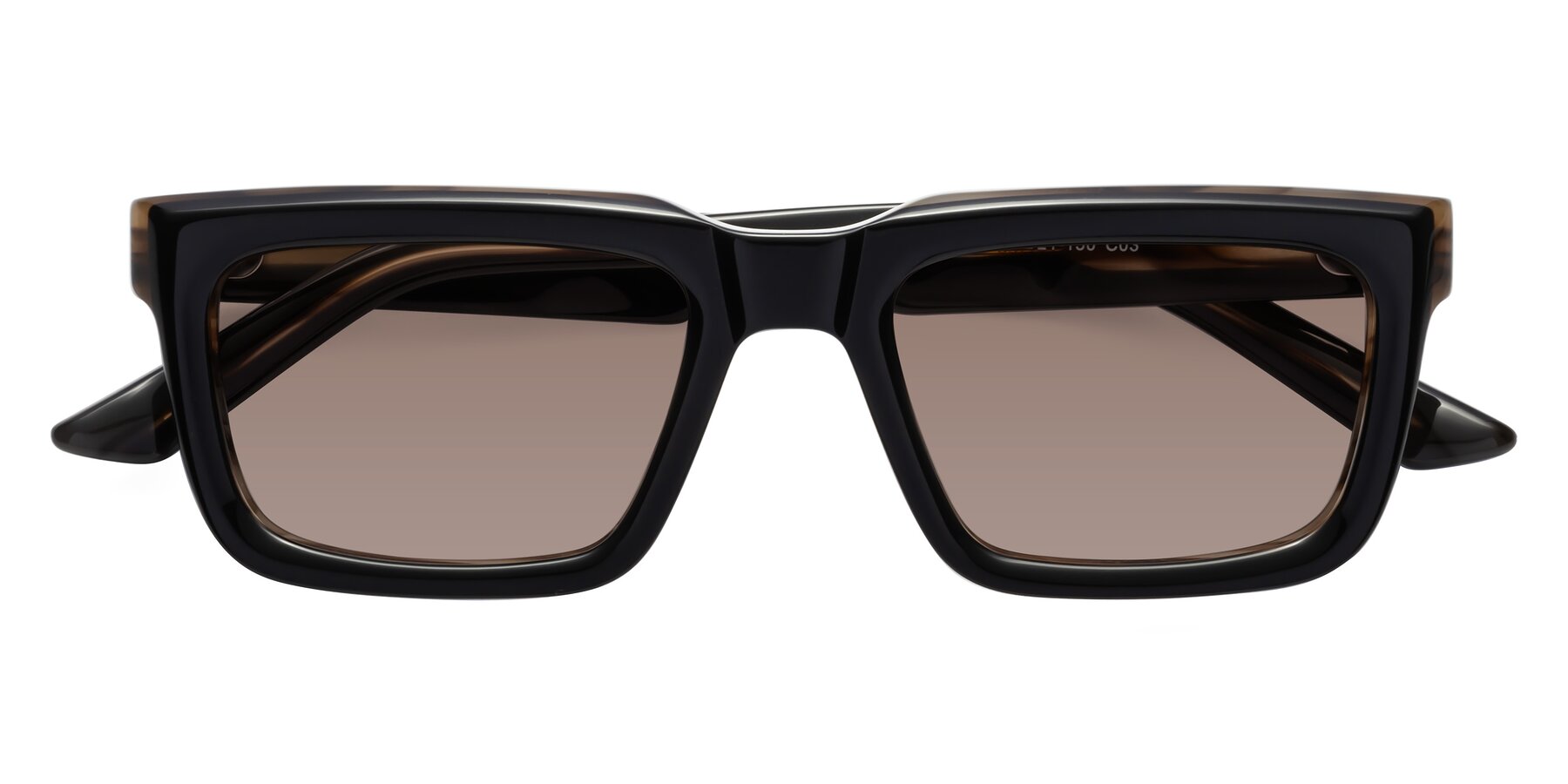 Folded Front of Roth in Black-Gray Moonstone with Medium Brown Tinted Lenses