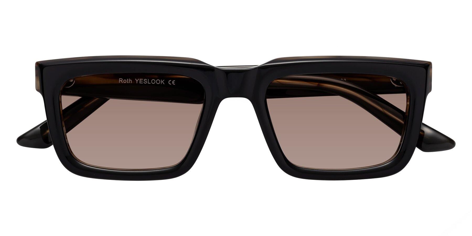 Folded Front of Roth in Black-Gray Moonstone with Medium Brown Tinted Lenses