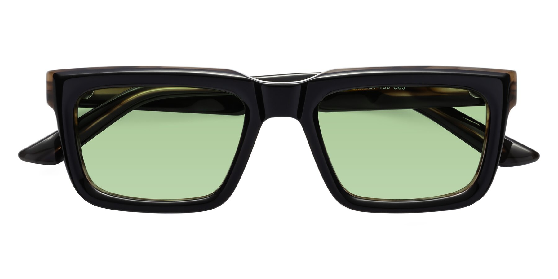 Folded Front of Roth in Black-Gray Moonstone with Medium Green Tinted Lenses