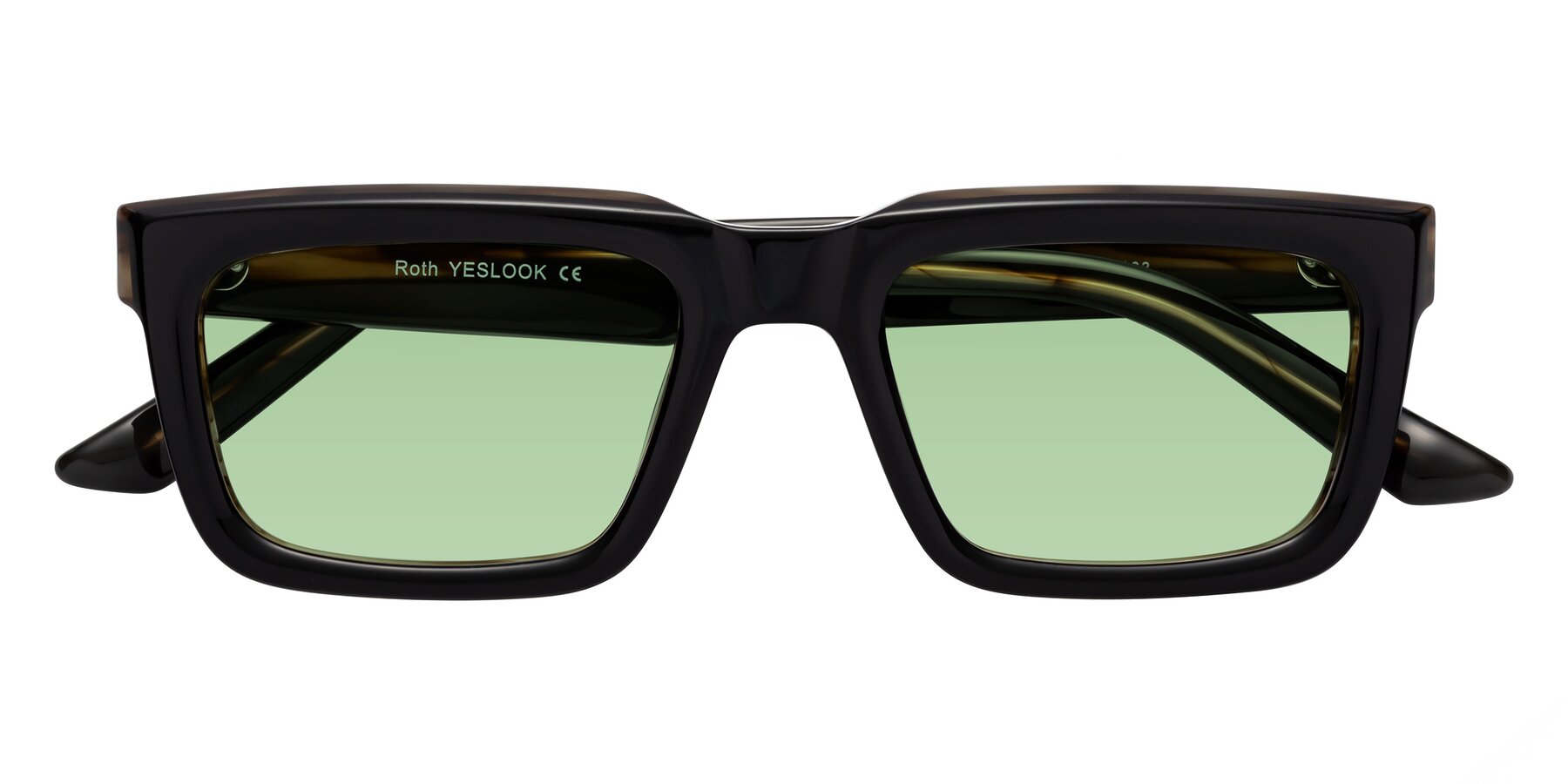 Folded Front of Roth in Black-Gray Moonstone with Medium Green Tinted Lenses