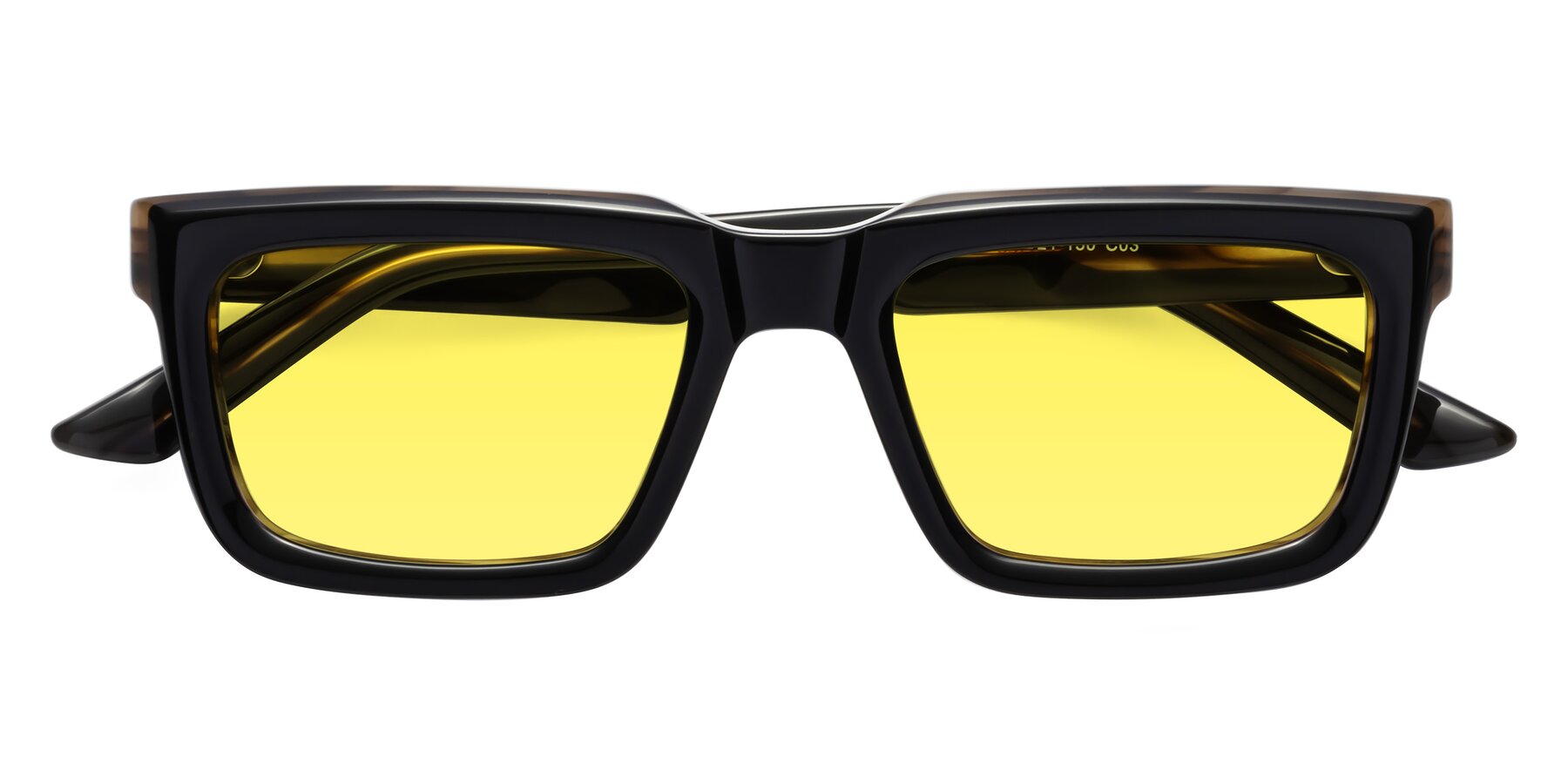 Folded Front of Roth in Black-Gray Moonstone with Medium Yellow Tinted Lenses