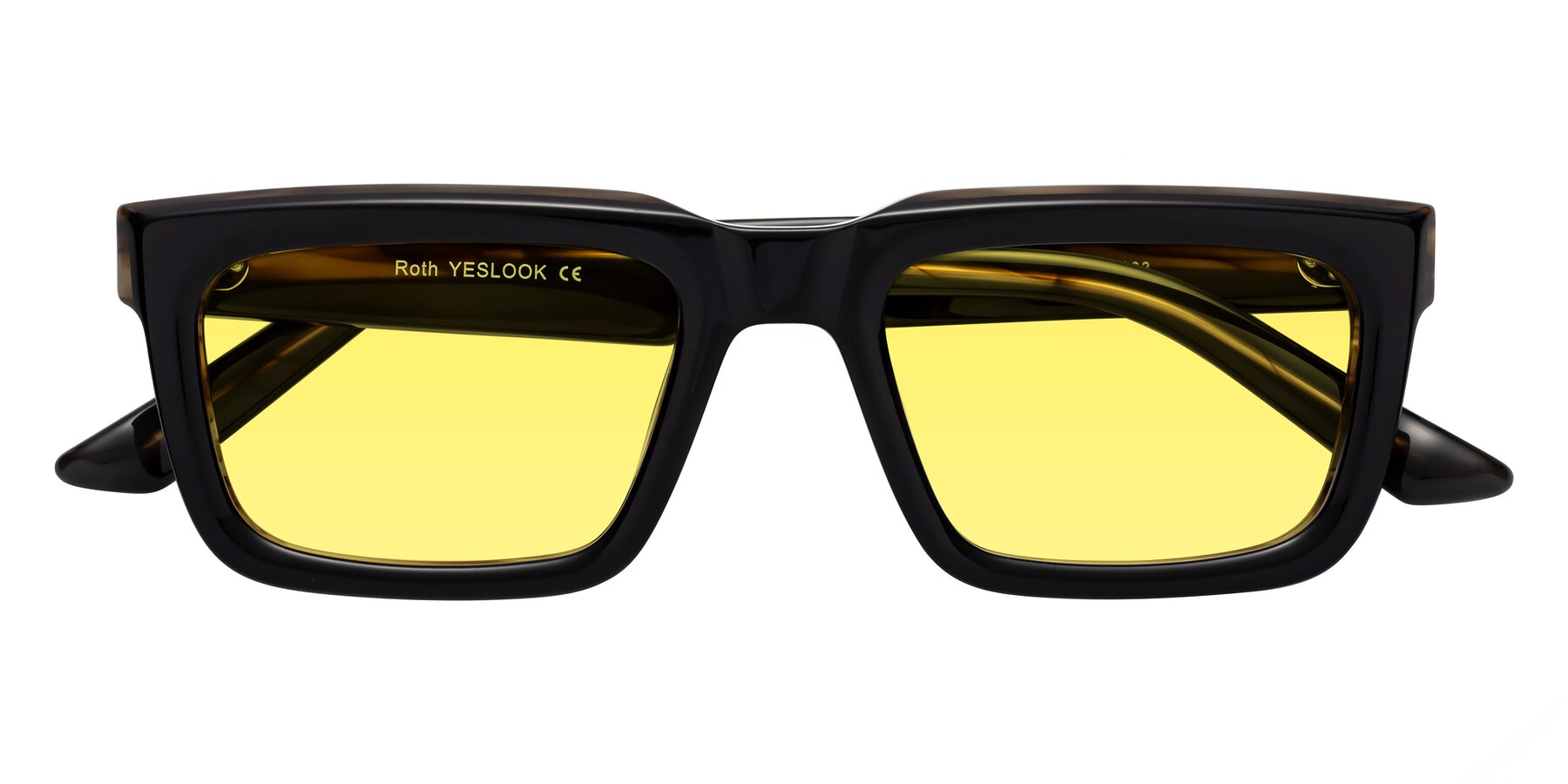 Folded Front of Roth in Black-Gray Moonstone with Medium Yellow Tinted Lenses